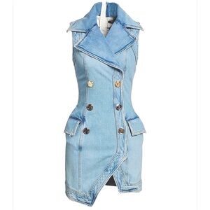 Denim Mini Wrap Sleeveless Dress Size 2